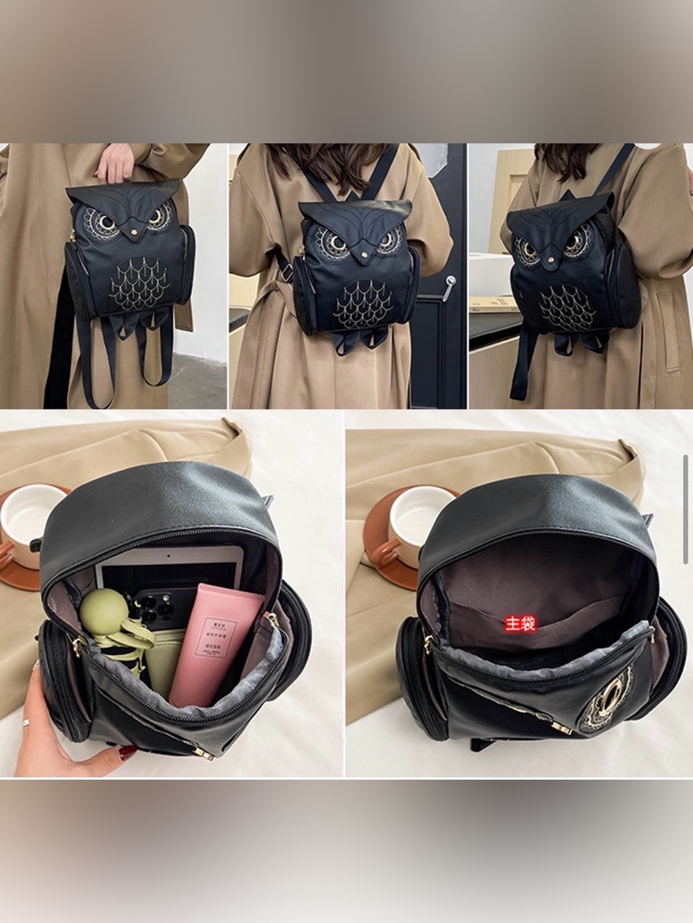 Black owl backpack is a versatile novelty backpack bag multi pocket, NWOT - Picture 8 of 11